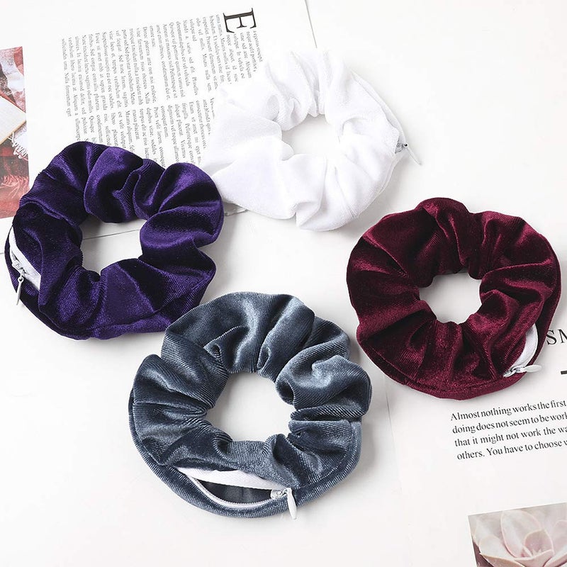 DINPREY Women's Velvet Scrunchies with Hidden Zipper Pocket - Soft Hair Ties and Elastic Bands for VSCO Girl Essentials (6 Pieces) - Image 3